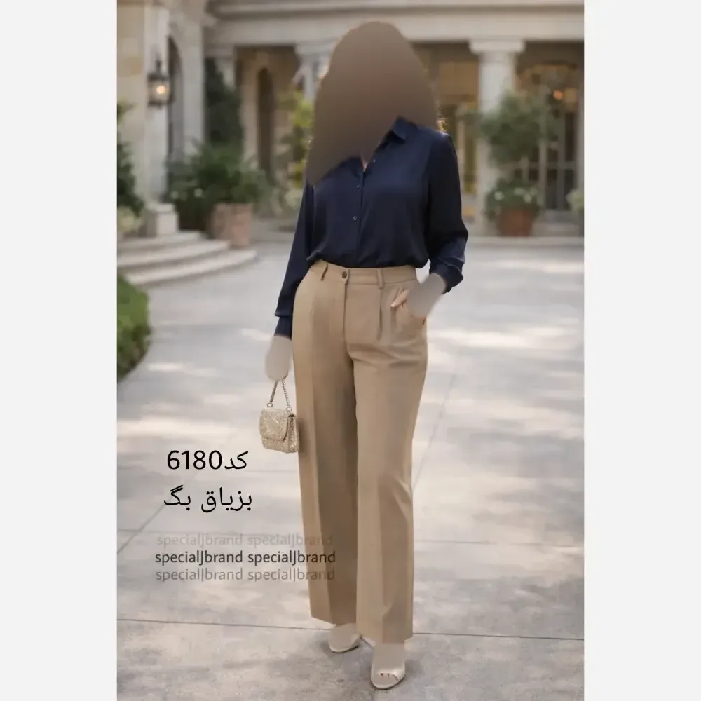 شلوار بگ زنانه پارچه بزیاق کمر کش دار با جیب قد 105