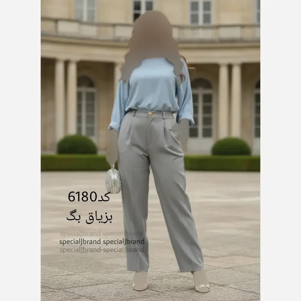 شلوار بگ زنانه پارچه بزیاق کمر کش دار با جیب قد 105