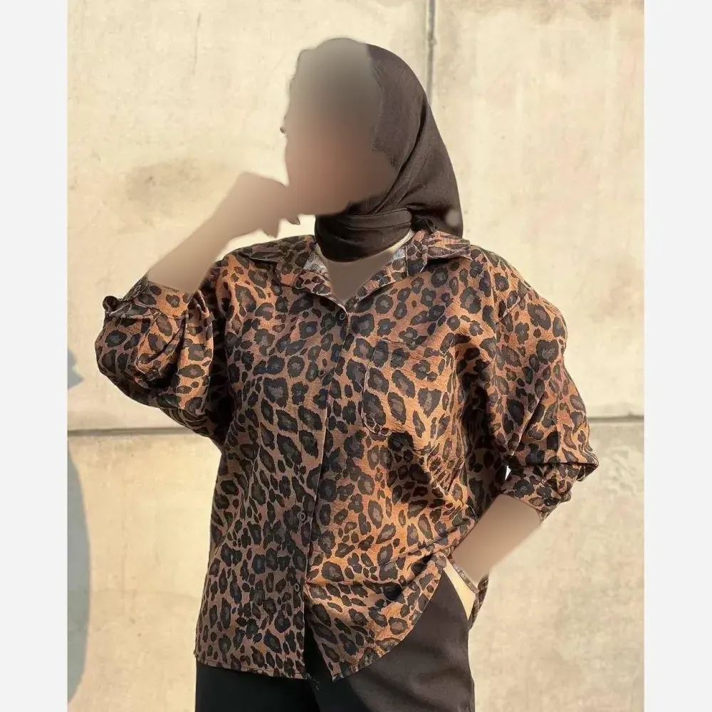 شومیز زنانه طرح پلنگی جنس بوگاتی سایز 38 تا 46