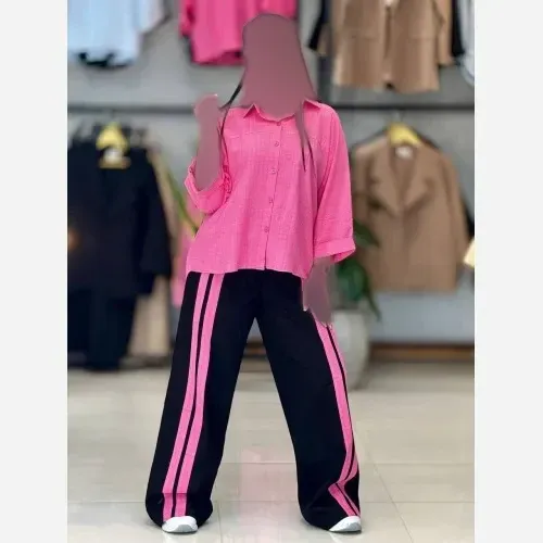 ست شومیز و شلوار زنانه مدل دو خط جنس کتان و پنبه سایز 34 تا 46
