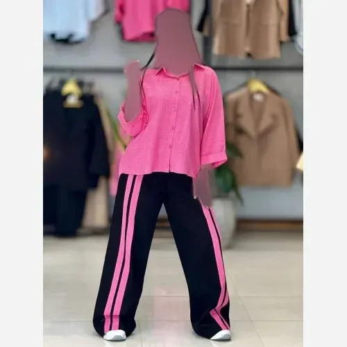 ست شومیز و شلوار زنانه مدل دو خط جنس کتان و پنبه سایز 34 تا 46