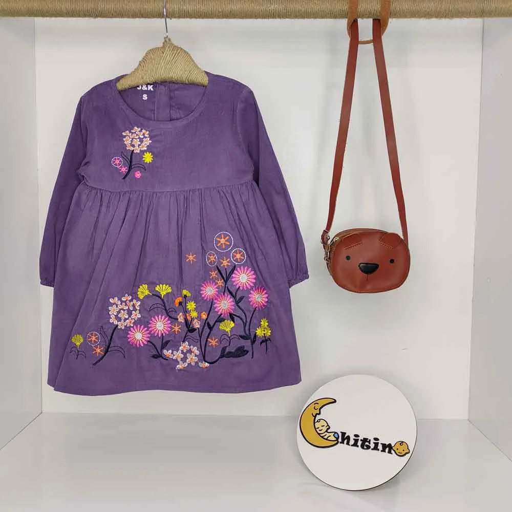 سارافون دخترانه مخمل کبریتی گلدوزی مناسب 1 تا 4 سال