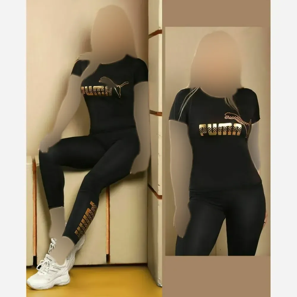 ست تیشرت و شلوار ورزشی زنانه طرح پوما جنس ویسکوز الیزه کشی سایز 38 تا 48