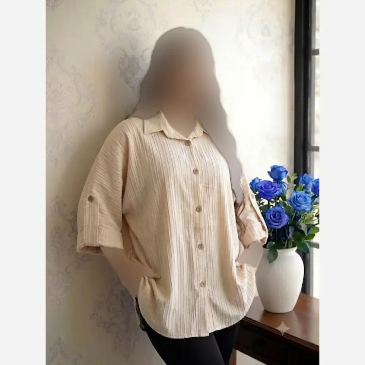 شومیز زنانه مدل پاکتی پارچه آیوا قواره بزرگ فری سایز تا 50