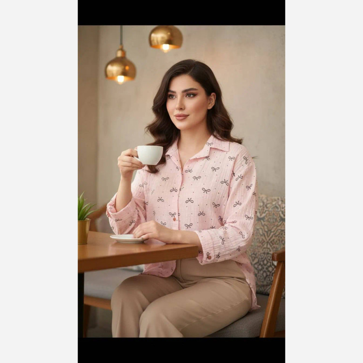 شومیز زنانه طرح پاپیون جنس ویسکوز درجه یک فری سایز