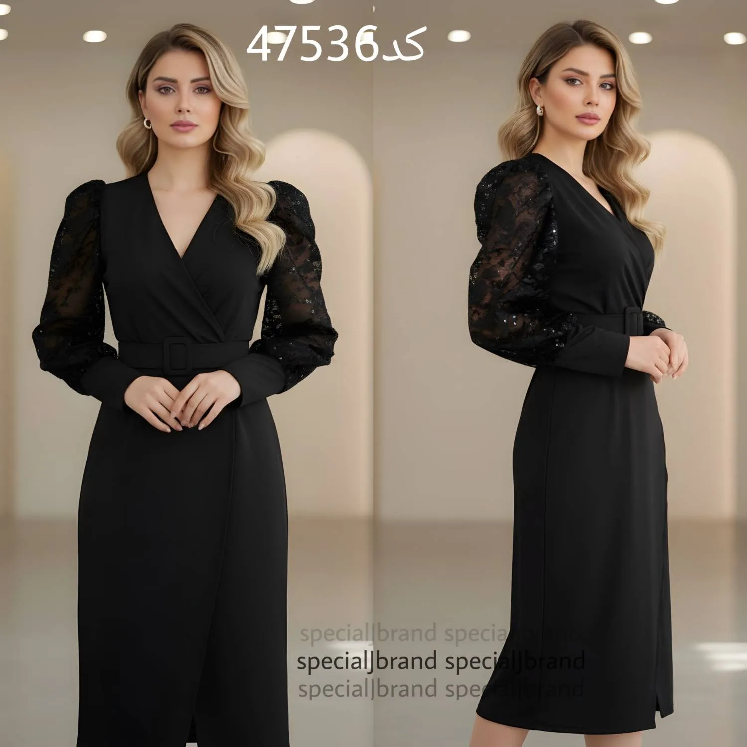 تونیک مجلسی زنانه مشکی جنس غواصی و گیپور پولکی سایز 48 تا 50