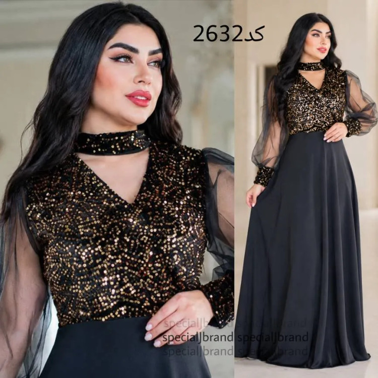پیراهن ماکسی مجلسی زنانه مدل گلشن جنس کرپکش و پولک مخمل قد 150