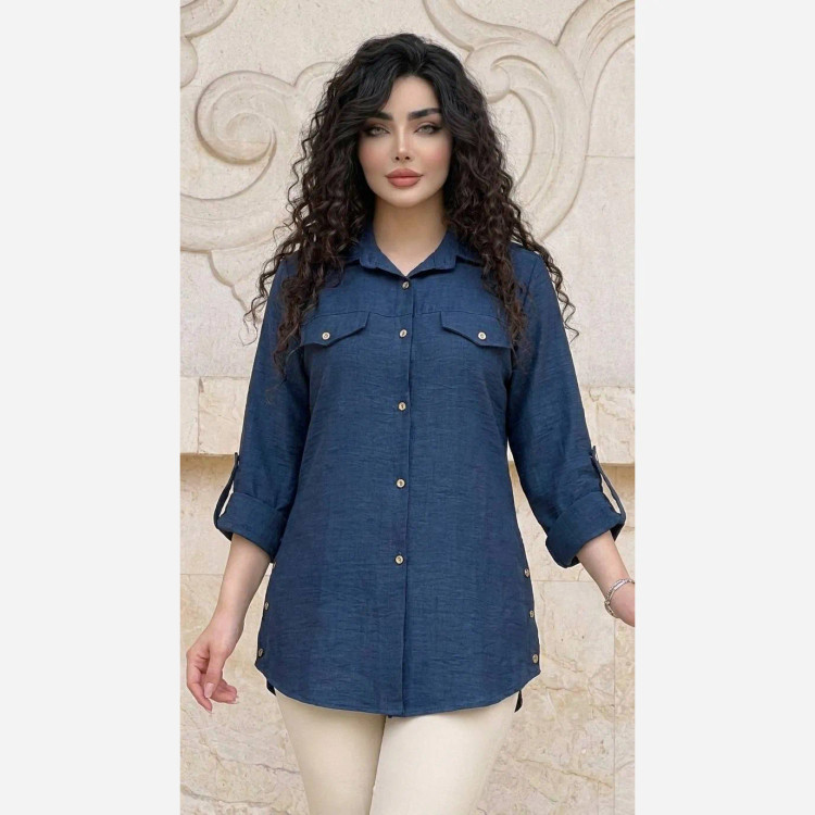شومیز مانتویی بغل دکمه زنانه جنس شانتون صوفیا فری سایز