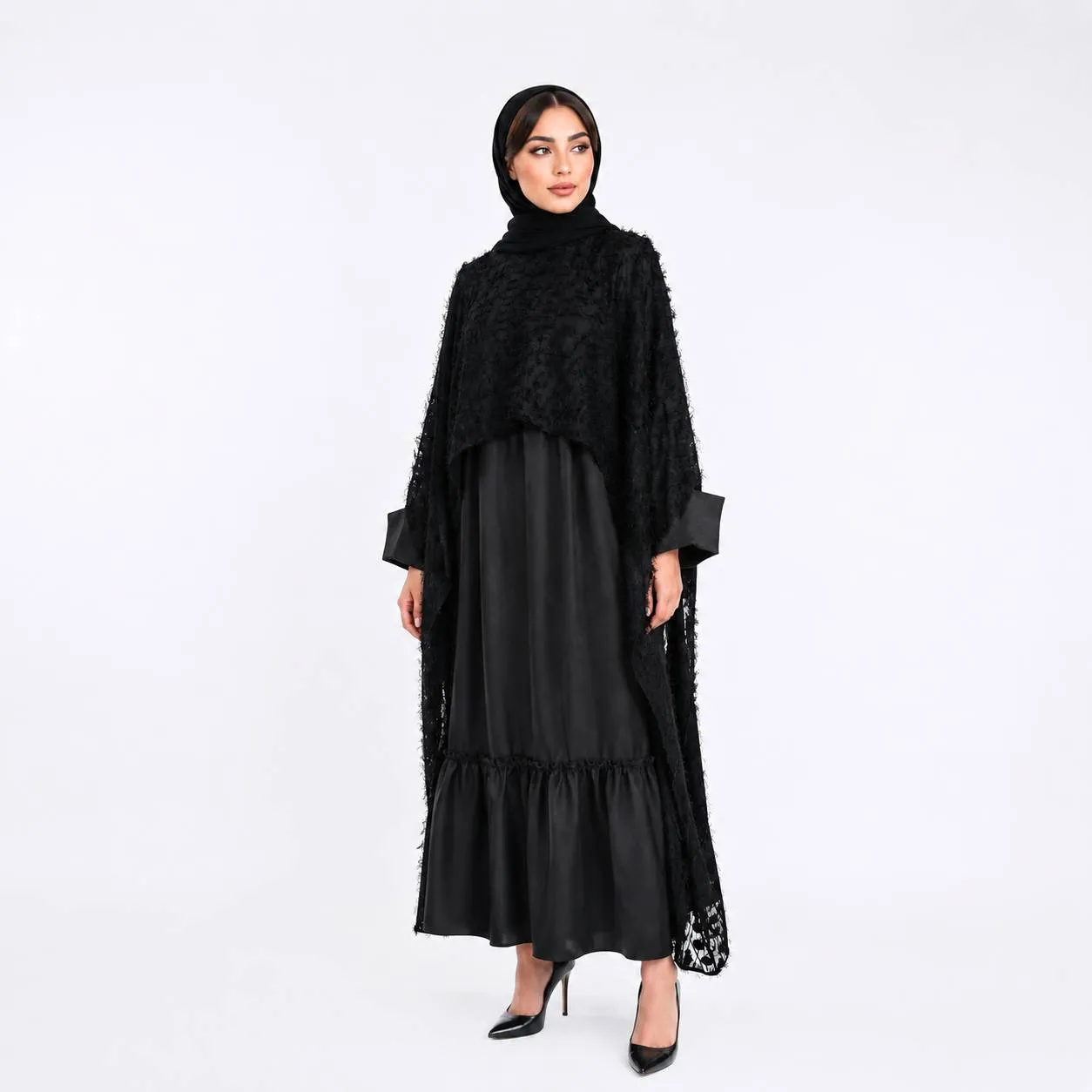 پیراهن زنانه طرح رها جنس صوفیا و یاخما مشکی سایز 38 تا 52