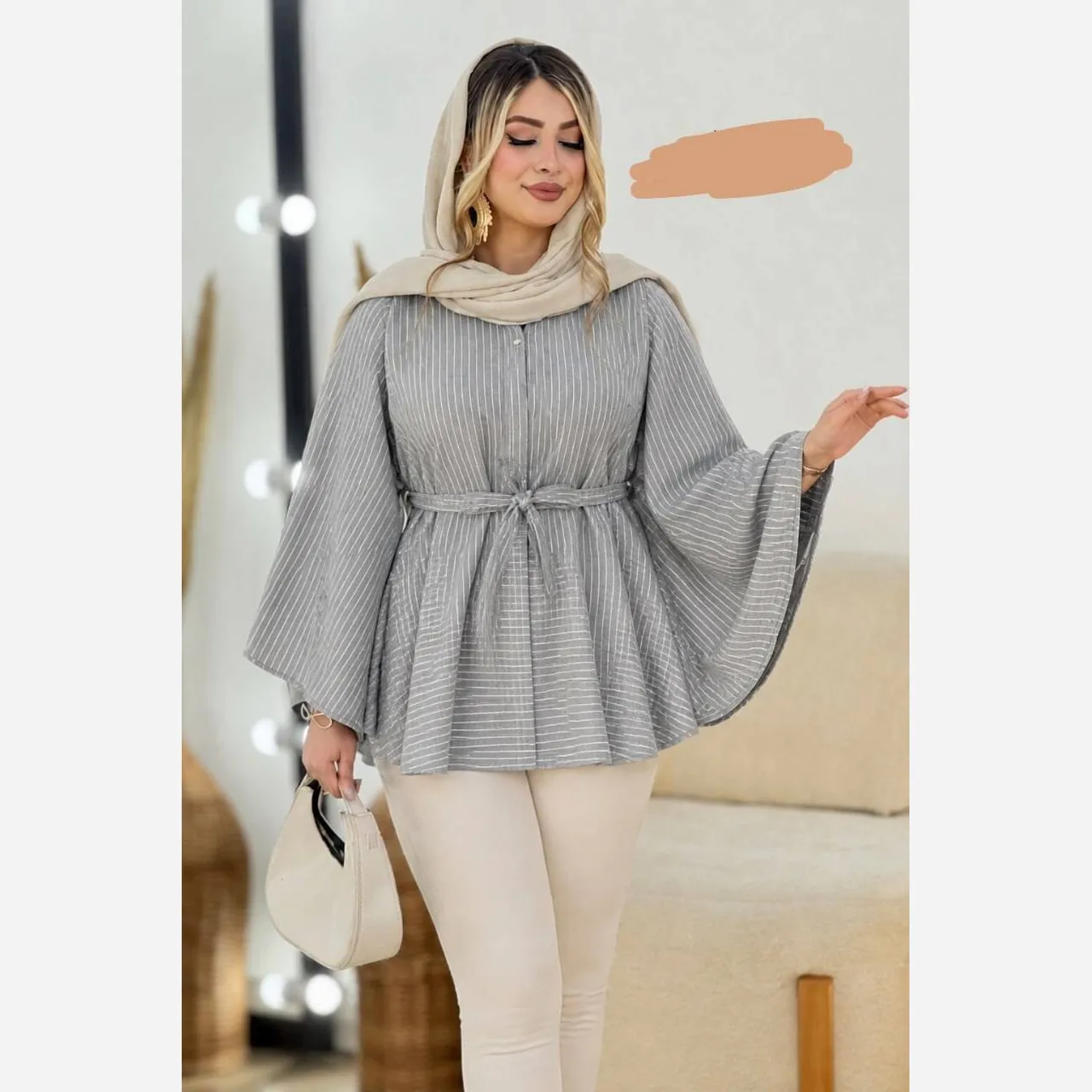 بلوز نخی وارداتی مدل شیپوری فری سایز تابستانی