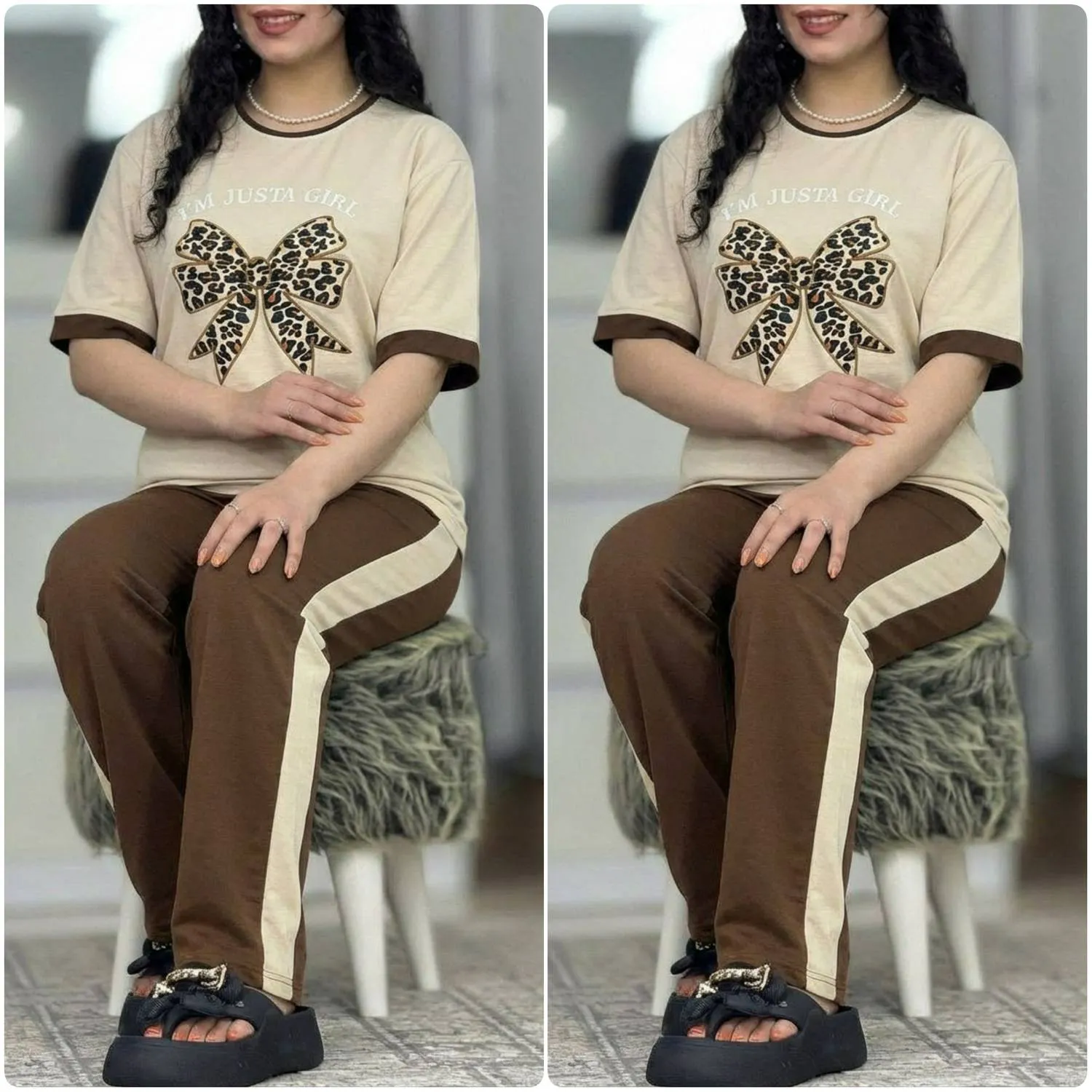 ست بلوز و شلوار زنانه پنبه گلکسی مدل ژیوا فری سایز