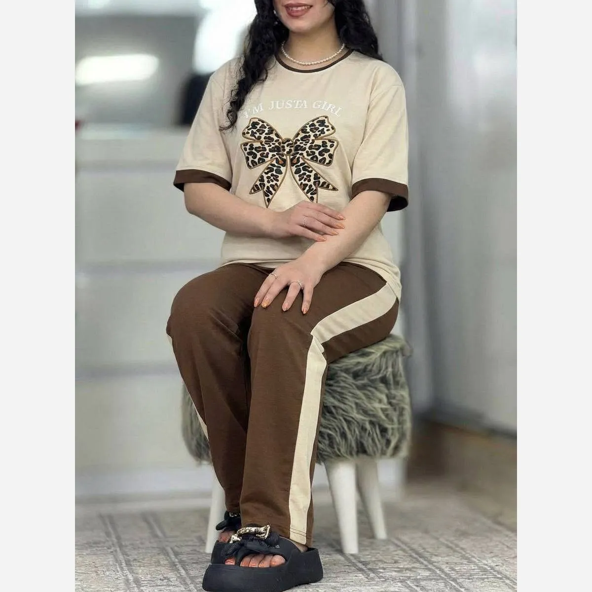ست بلوز و شلوار زنانه پنبه گلکسی مدل ژیوا فری سایز