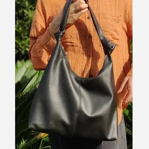 کیف بند گره ای چرمی سبک و جادار رنگ مشکی و موکا