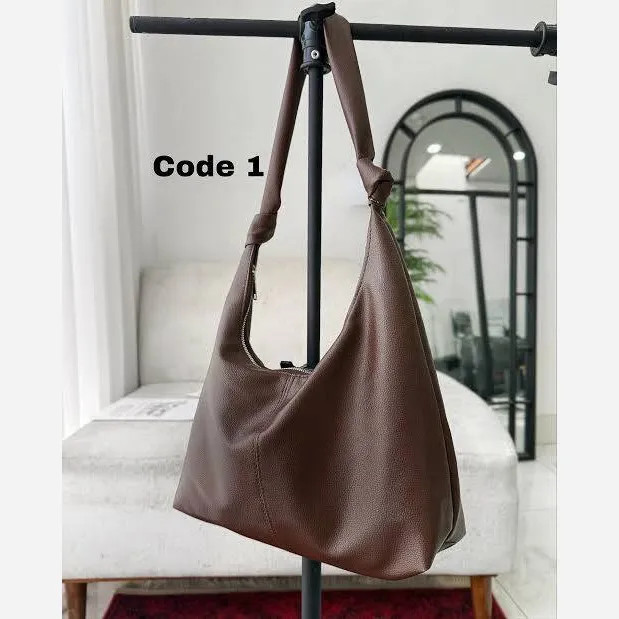 کیف بند گره ای چرمی سبک و جادار رنگ مشکی و موکا