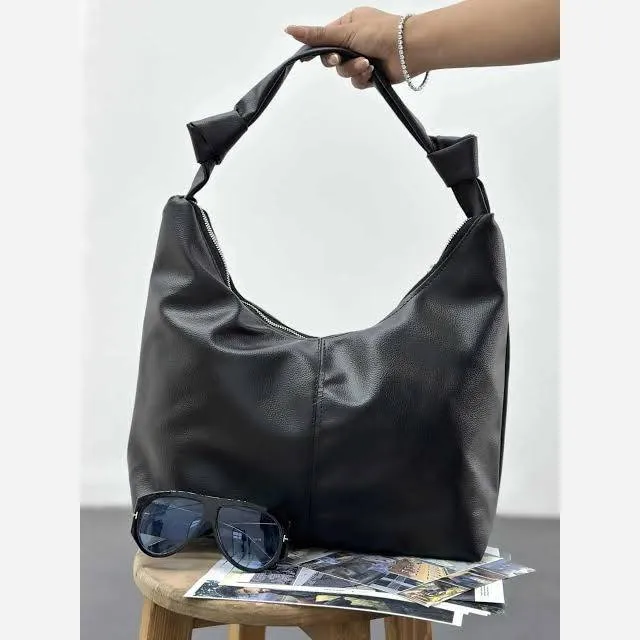 کیف بند گره ای چرمی سبک و جادار رنگ مشکی و موکا