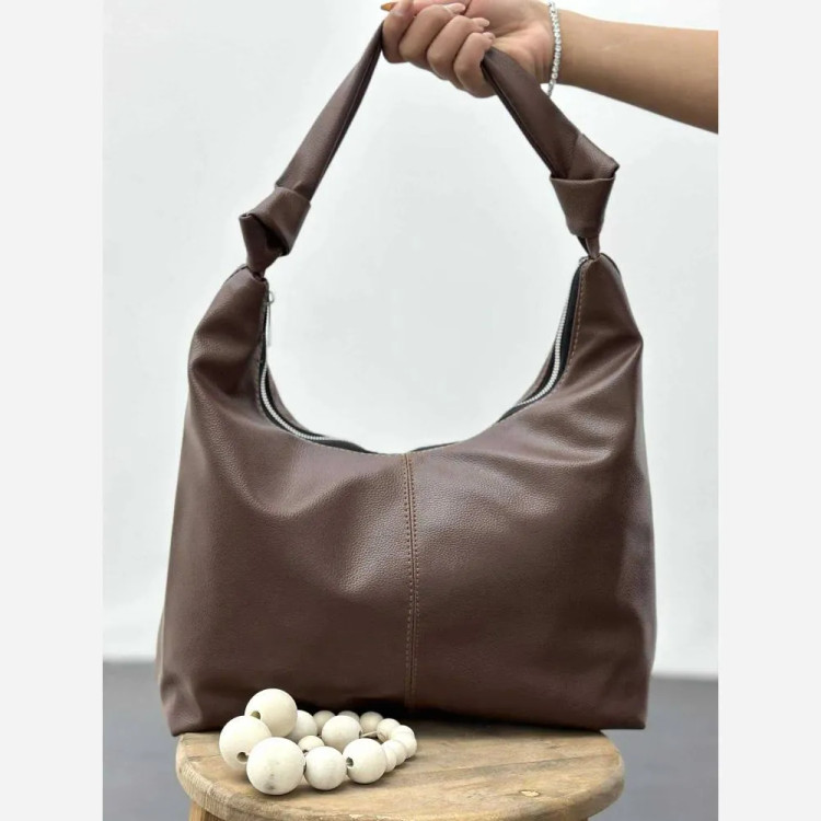 کیف بند گره ای چرمی سبک و جادار رنگ مشکی و موکا