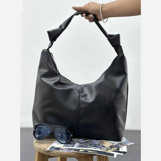 کیف بند گره ای چرمی سبک و جادار رنگ مشکی و موکا