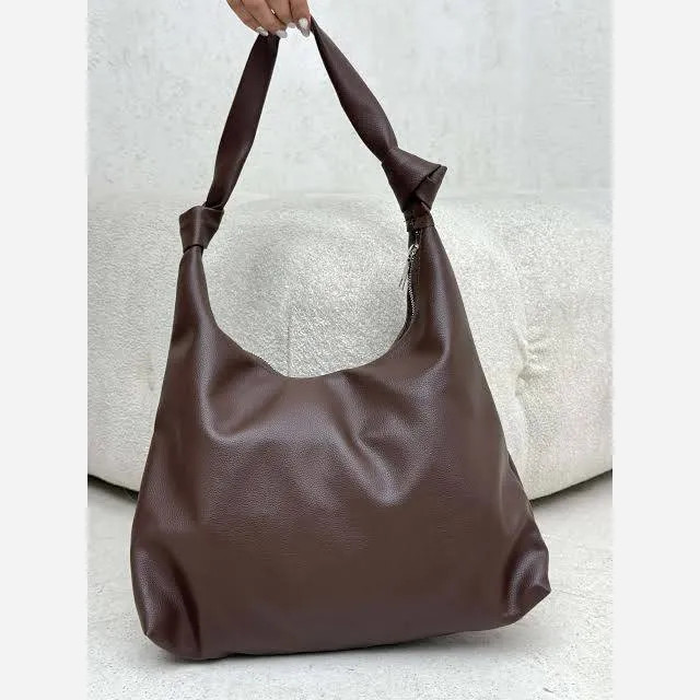 کیف بند گره ای چرمی سبک و جادار رنگ مشکی و موکا