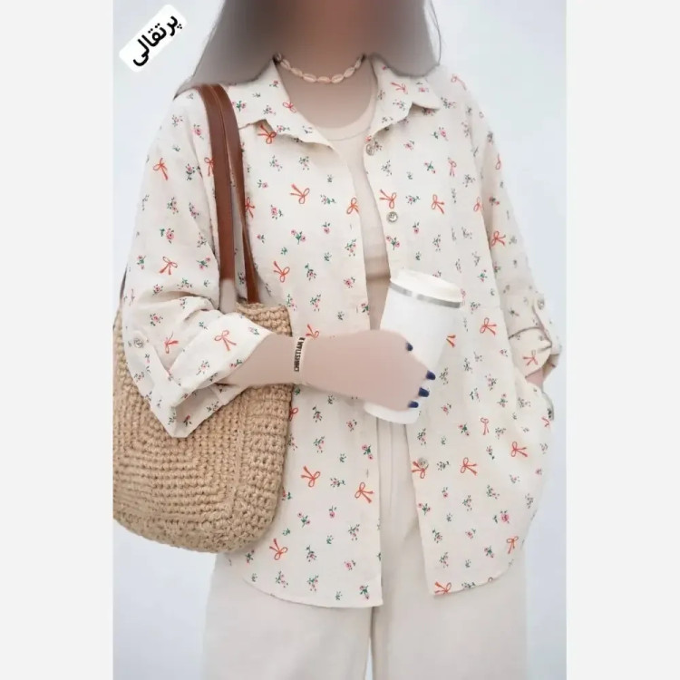 شومیز گلدار پاپیونی جنس ینزی درجه یک فری سایز