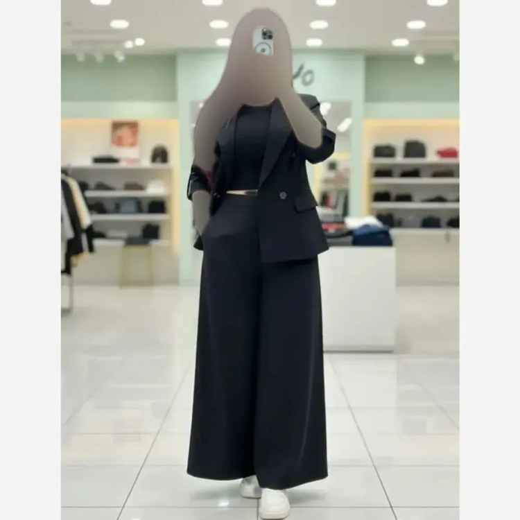 ست کت و شلوار زنانه مدل سارینا جنس لنین درجه یک رنگ مشکی