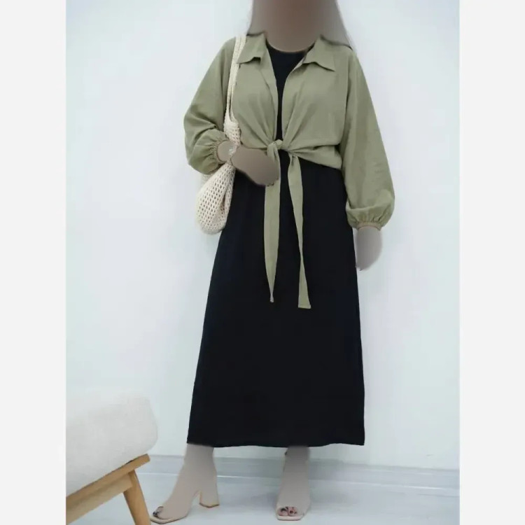 ست سارافون کتان لینن و شومیز دلتا کراش گره ای خرم فری سایز 38 تا 46