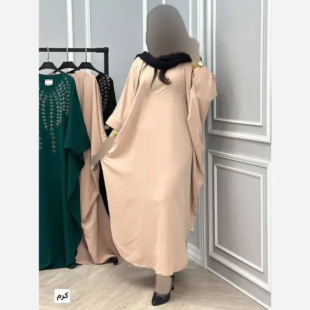 عبا زنانه مجلسی مدل خوشه ای جنس الیزه سایز 38 تا 54 رنگ یشمی و کرم