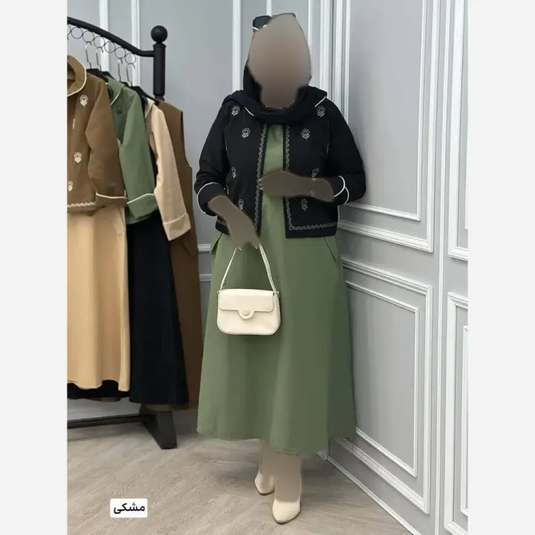 کت سارافون گلدوزی لنین پلاس رنگ مشکی سبز کرم نسکافه ای سایز 38 تا 48