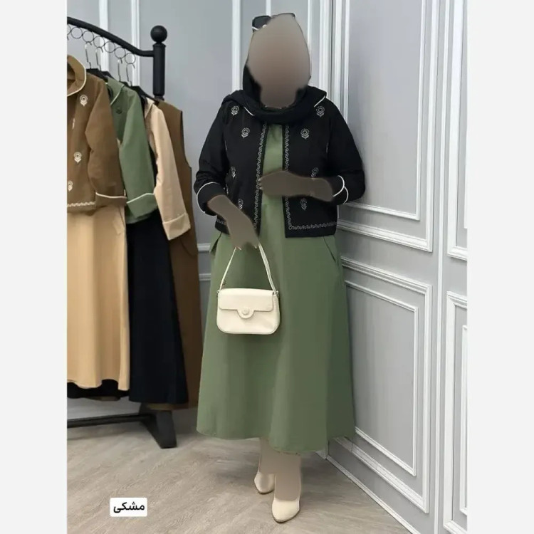 کت سارافون گلدوزی لنین پلاس رنگ مشکی سبز کرم نسکافه ای سایز 38 تا 48
