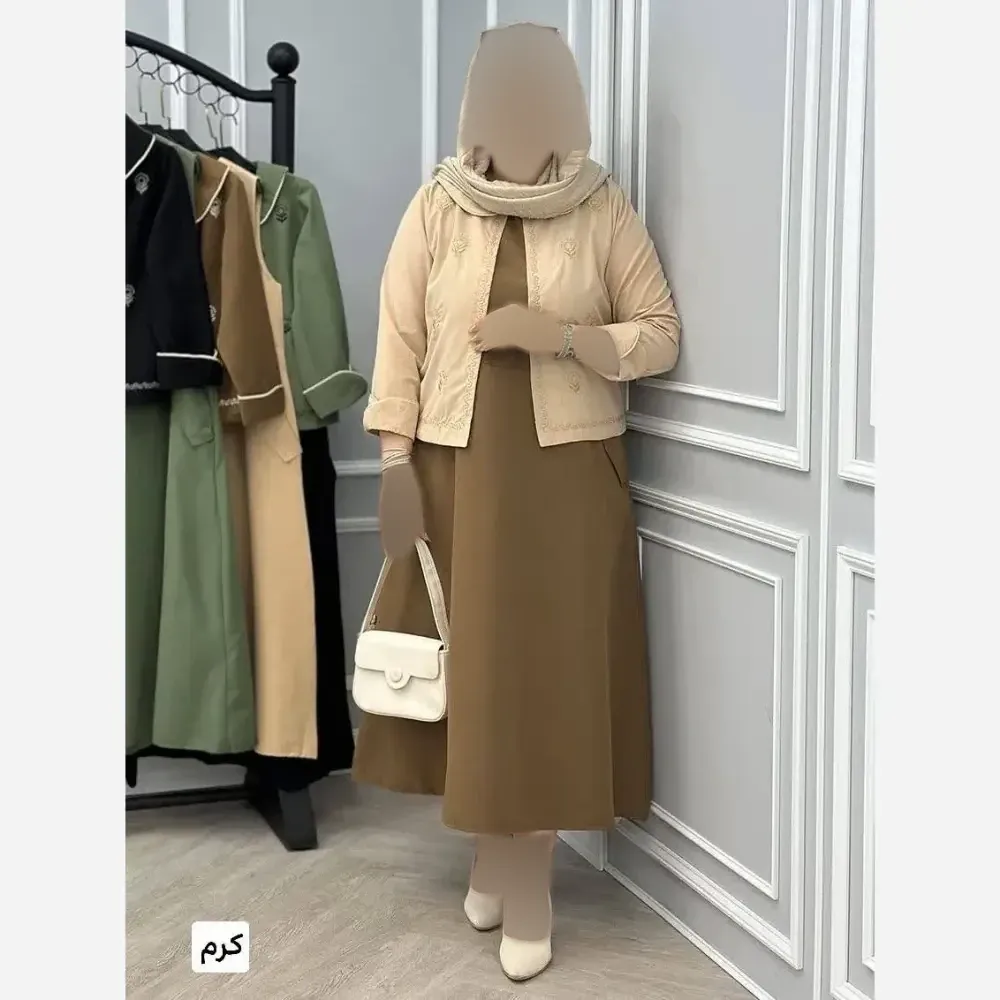 کت سارافون گلدوزی لنین پلاس رنگ مشکی سبز کرم نسکافه ای سایز 38 تا 48