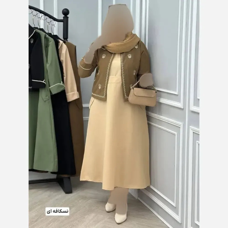 کت سارافون گلدوزی لنین پلاس رنگ مشکی سبز کرم نسکافه ای سایز 38 تا 48