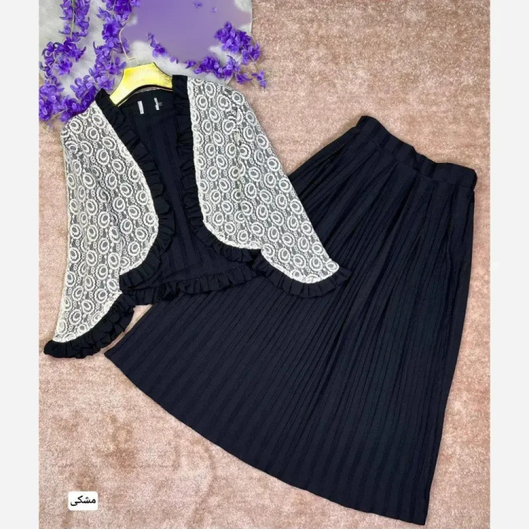 کت دامن چین چیلا جنس کراش آیوا و گیپور سایز 1 و 2 رنگبندی متنوع