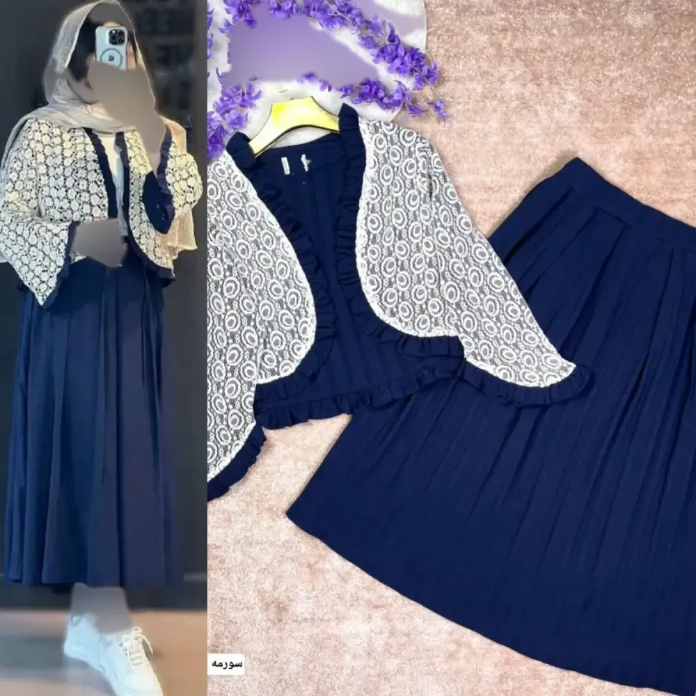 کت دامن چین چیلا جنس کراش آیوا و گیپور سایز 1 و 2 رنگبندی متنوع