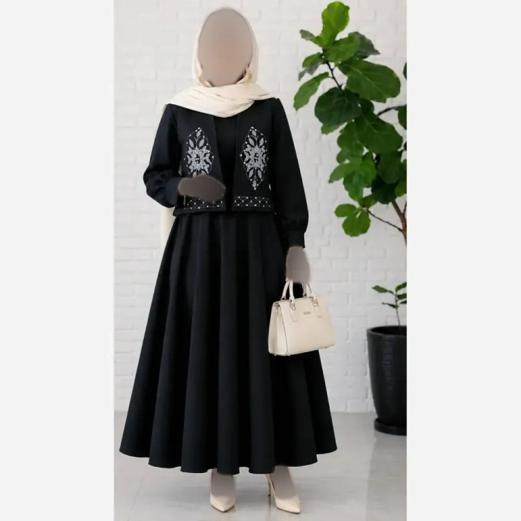 ست دو تیکه پیراهن الیزه و جلیقه مازراتی نگین پرسی سایز 40 تا 48