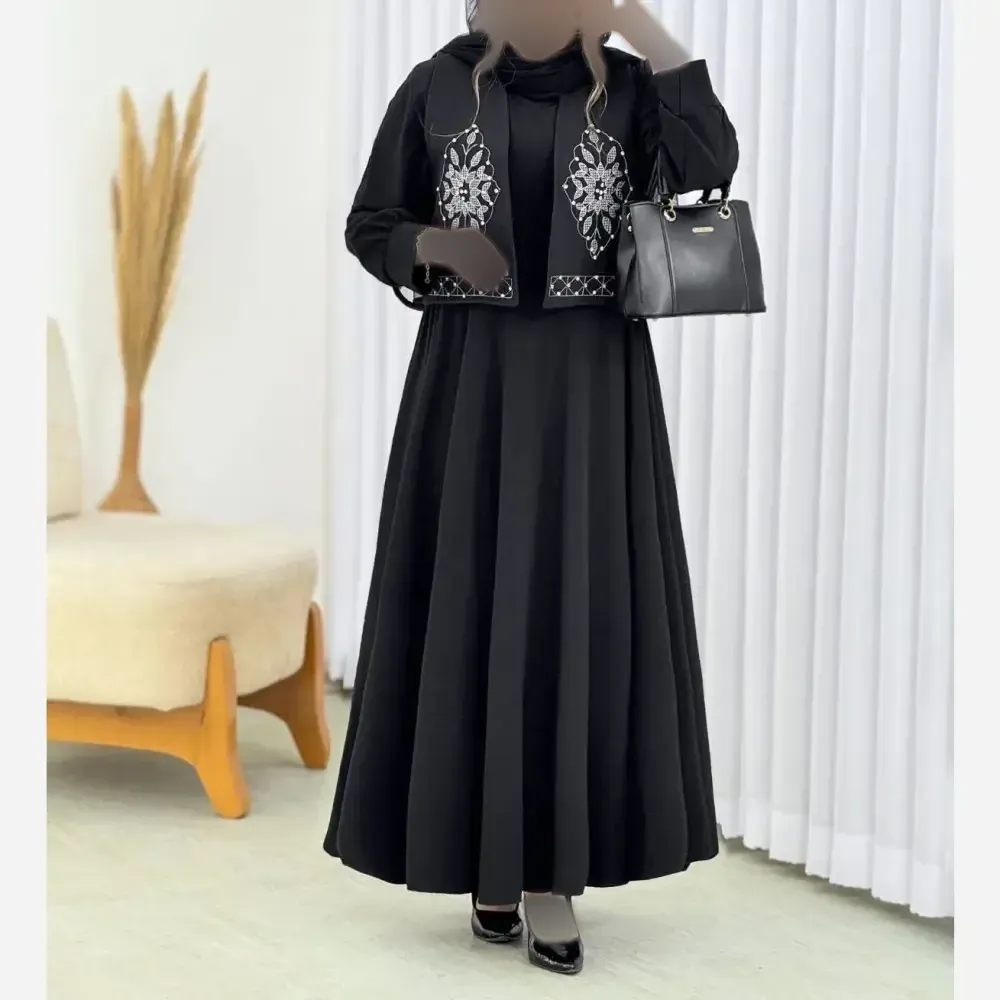 ست دو تیکه پیراهن الیزه و جلیقه مازراتی نگین پرسی سایز 40 تا 48