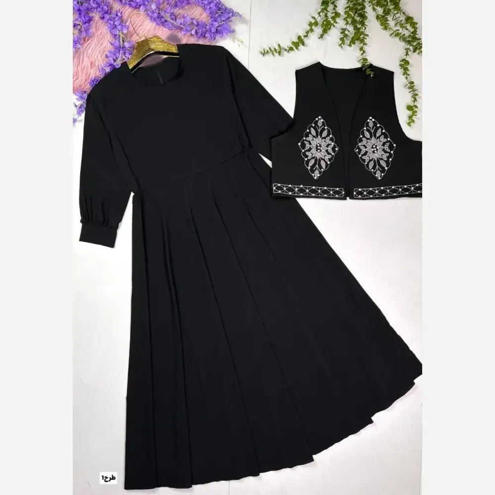 ست دو تیکه پیراهن الیزه و جلیقه مازراتی نگین پرسی سایز 40 تا 48