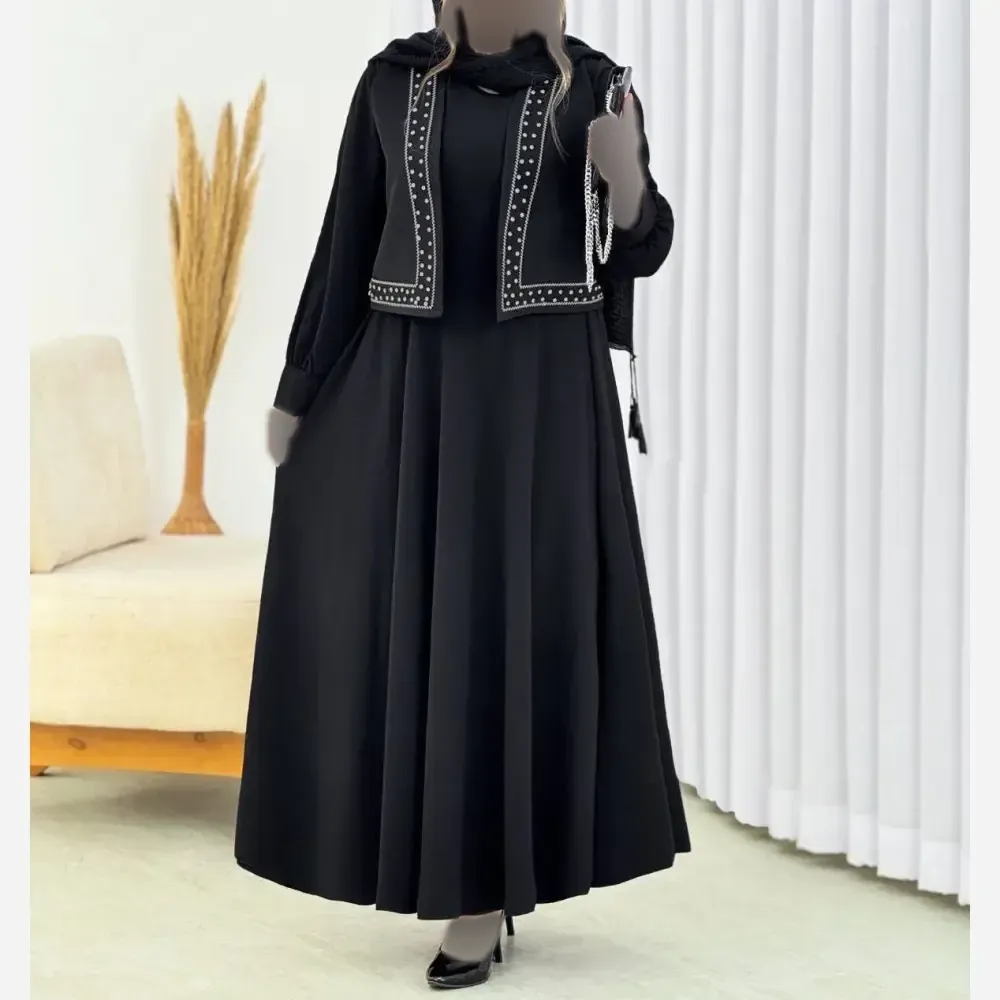 ست دو تیکه پیراهن الیزه و جلیقه مازراتی نگین پرسی سایز 40 تا 48