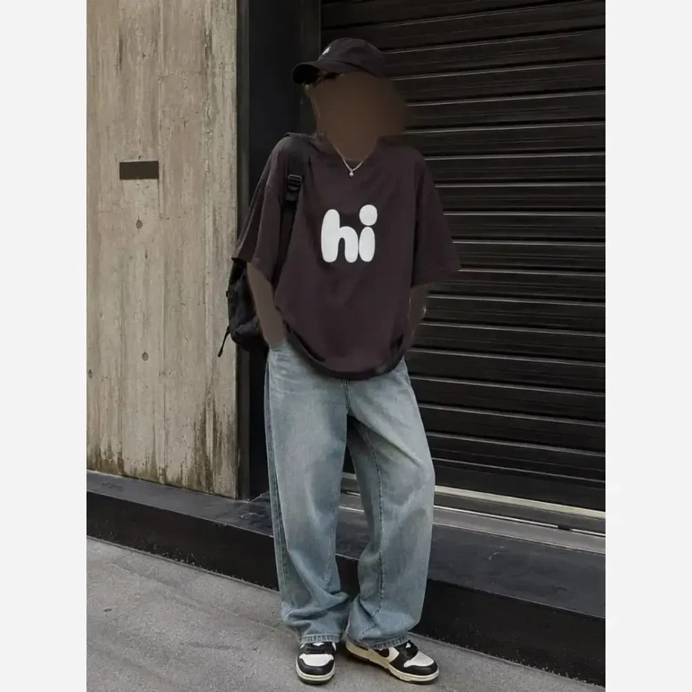 تیشرت باکسی نخ پنبه زنانه طرح Hi رنگ بندی متنوع سایز فری