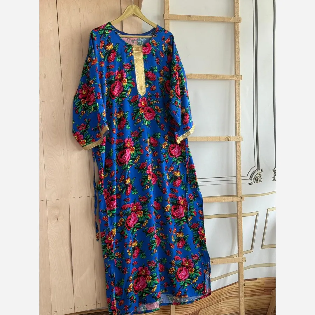 پیراهن ساحلی گلدار طلاکوب نخی فری سایز قد 135