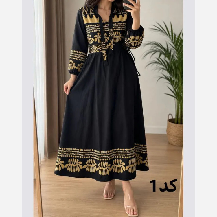 لباس ساحلی زنانه کلوش طرح نخل جنس کرپ بوگاتی ترک فری سایز