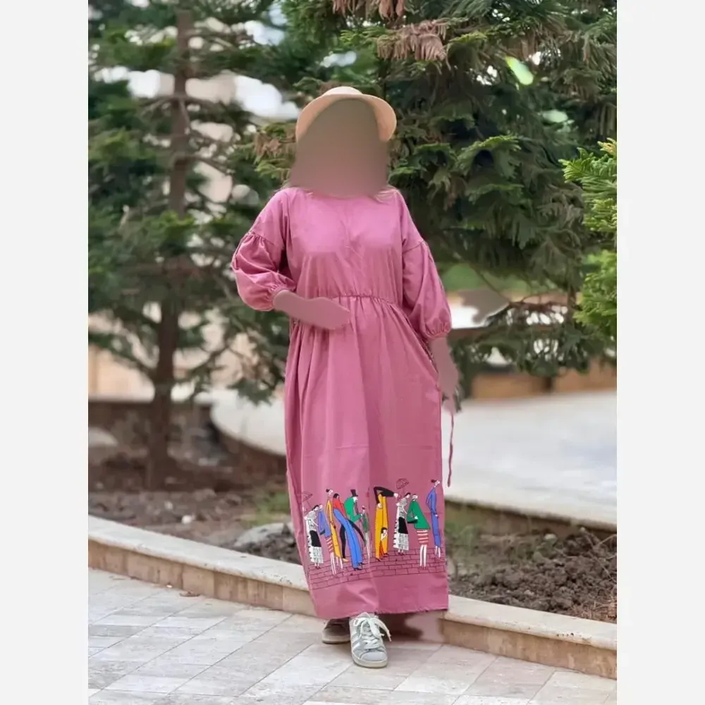 پیراهن لینن طرح سرخپوستی فری سایز مدل بلند