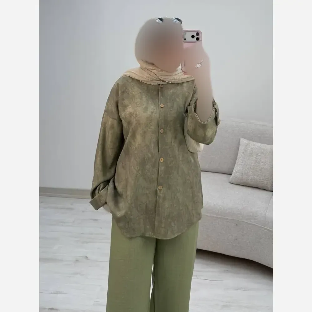 ست شومیز و شلوار زنانه مدل شقایق جنس شانتون سایز فری 38 تا 46