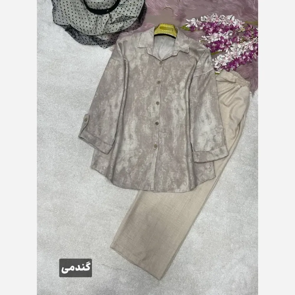 ست شومیز و شلوار زنانه مدل شقایق جنس شانتون سایز فری 38 تا 46