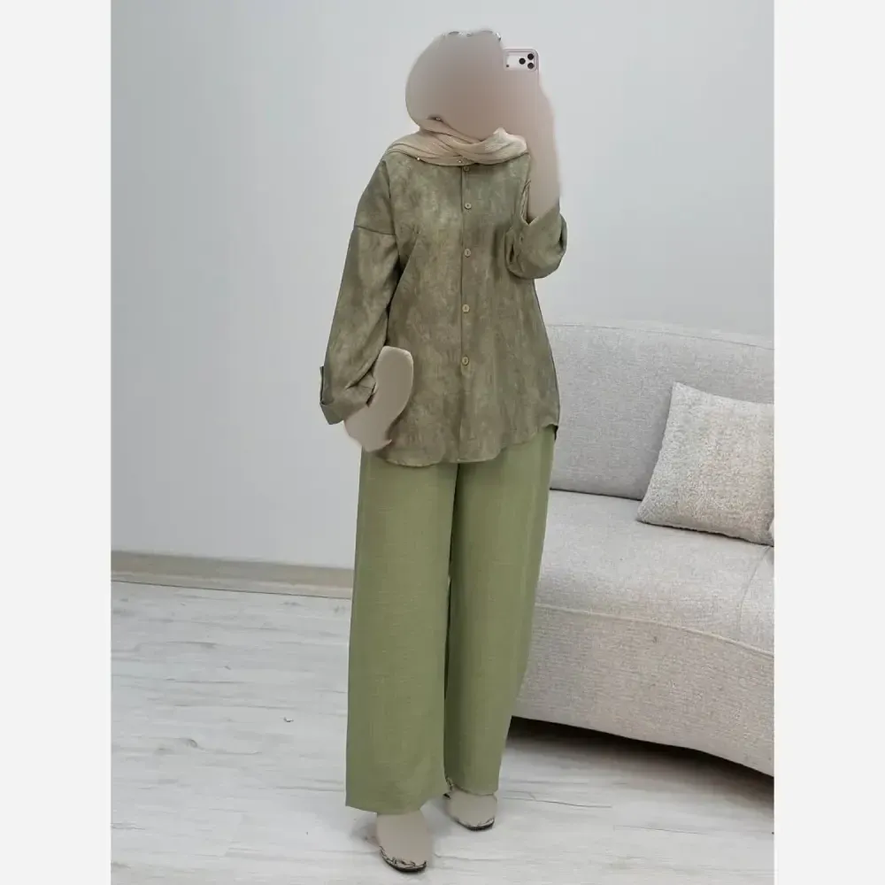 ست شومیز و شلوار زنانه مدل شقایق جنس شانتون سایز فری 38 تا 46
