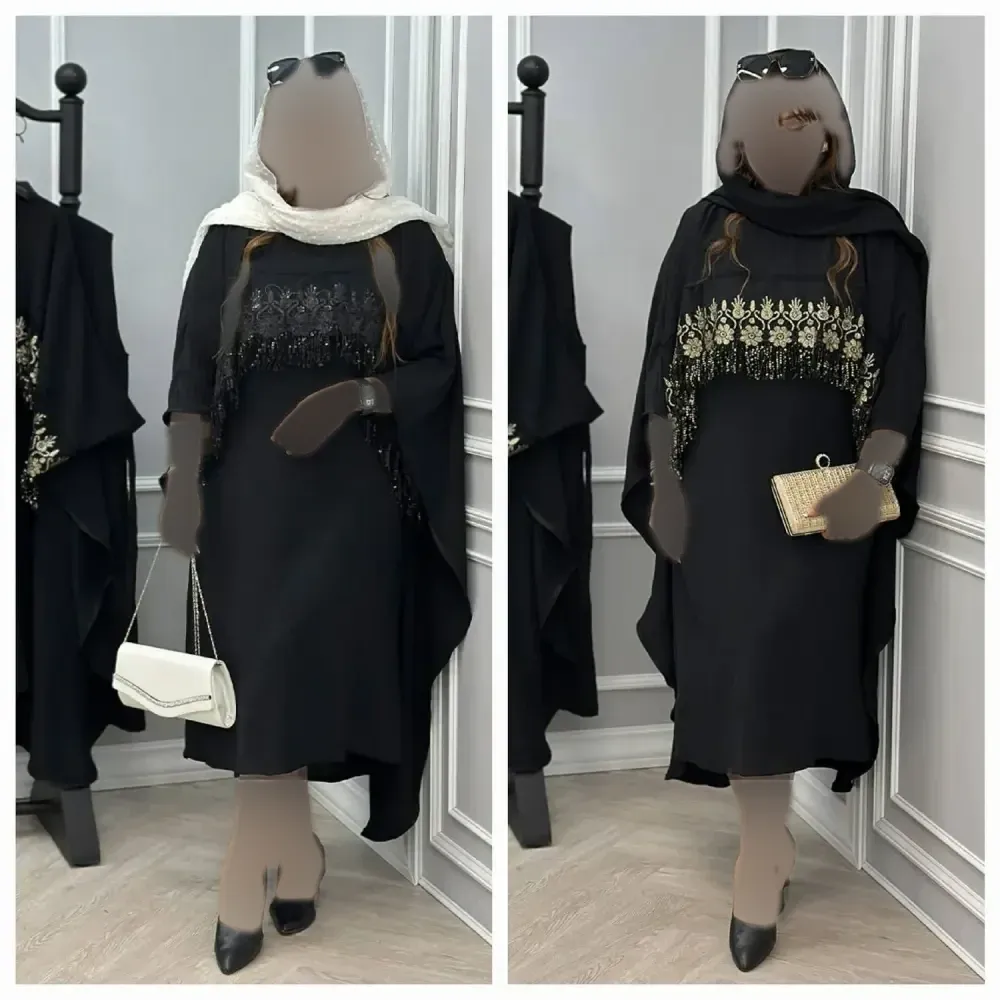 ست پیراهن رویه دار فاخر کرپ بوگاتی مشکی طلایی فری سایز