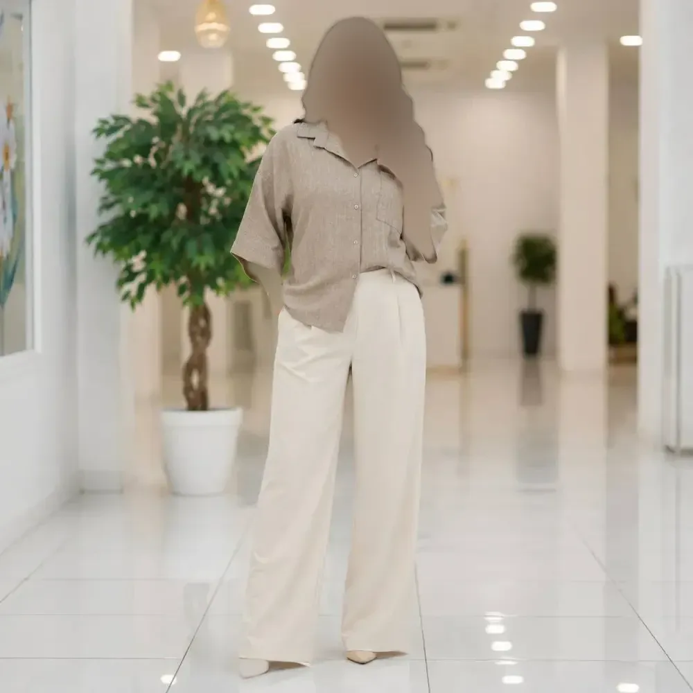 شومیز نیمه کیمونو باکسی جیبدار آستین سه ربع جنس شانتون صوفیا فری سایز