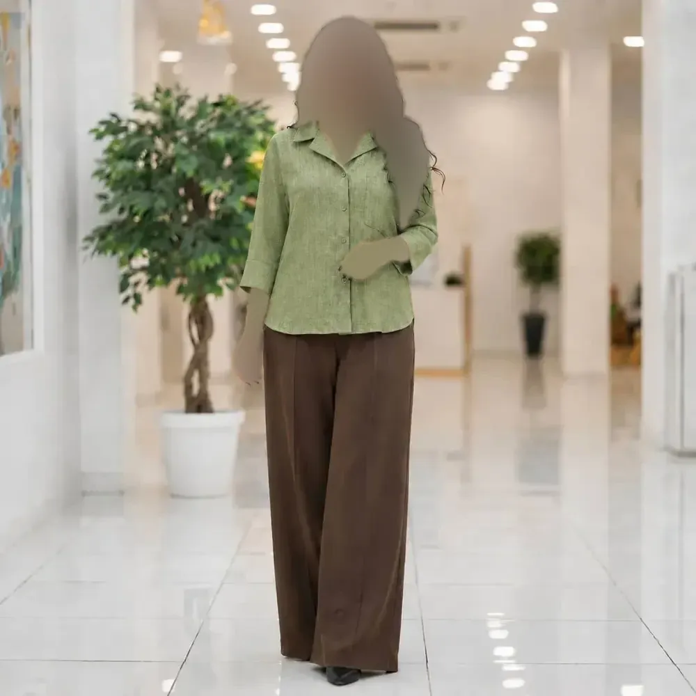 شومیز نیمه کیمونو باکسی جیبدار آستین سه ربع جنس شانتون صوفیا فری سایز