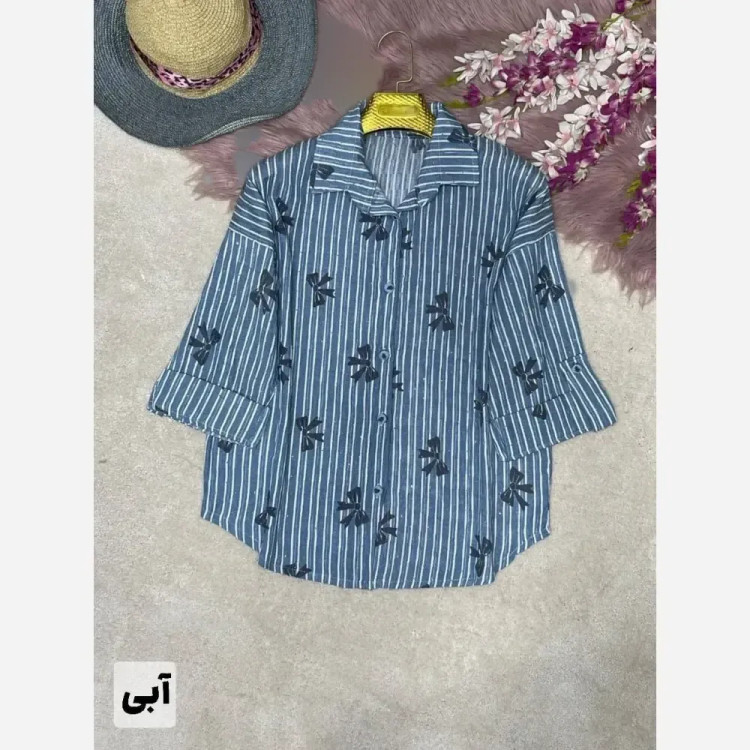 شومیز راه راه عسل جنس ایوا کاملس نگین دار فری سایز