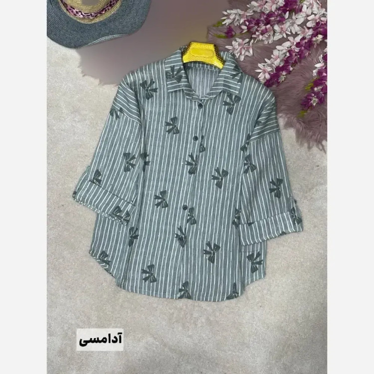 شومیز راه راه عسل جنس ایوا کاملس نگین دار فری سایز