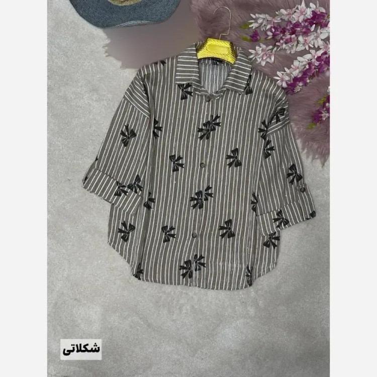 شومیز راه راه عسل جنس ایوا کاملس نگین دار فری سایز
