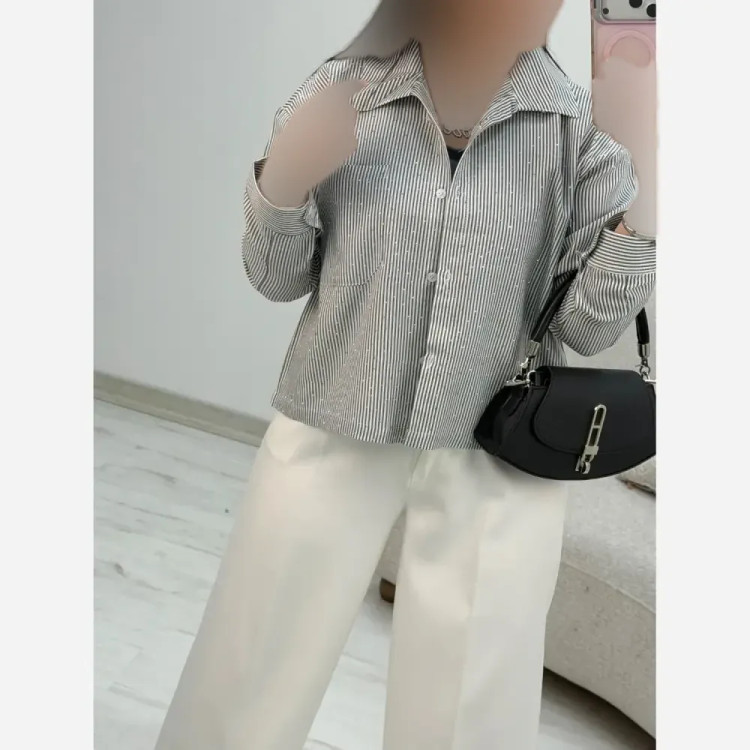 شومیز لنین راه راه نگین کوبی تک جیب سیما فری سایز 38 تا 46